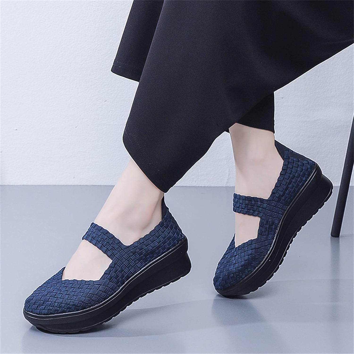 Touchmosees Women's Platform Wedge Sandals Woven Pumps Mary Jane Shoes Comfortable Walking Shoes