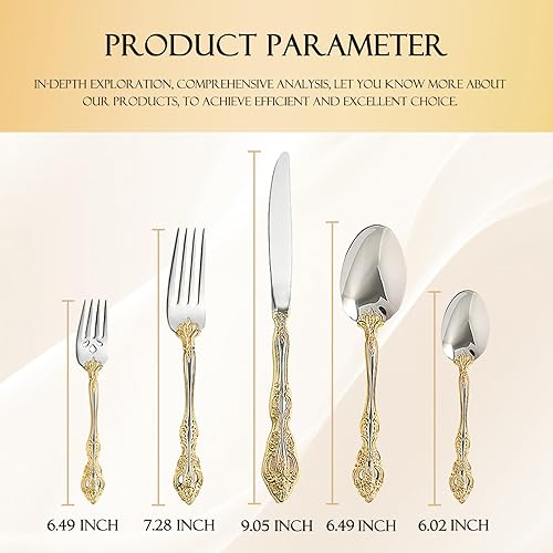 Miniatura 5 de RIS LAN Golden Michelangelo - Juego de cubiertos para 4 personas, elegante juego de cubiertos de acero inoxidable 1810, aptos para lavavajillas (20