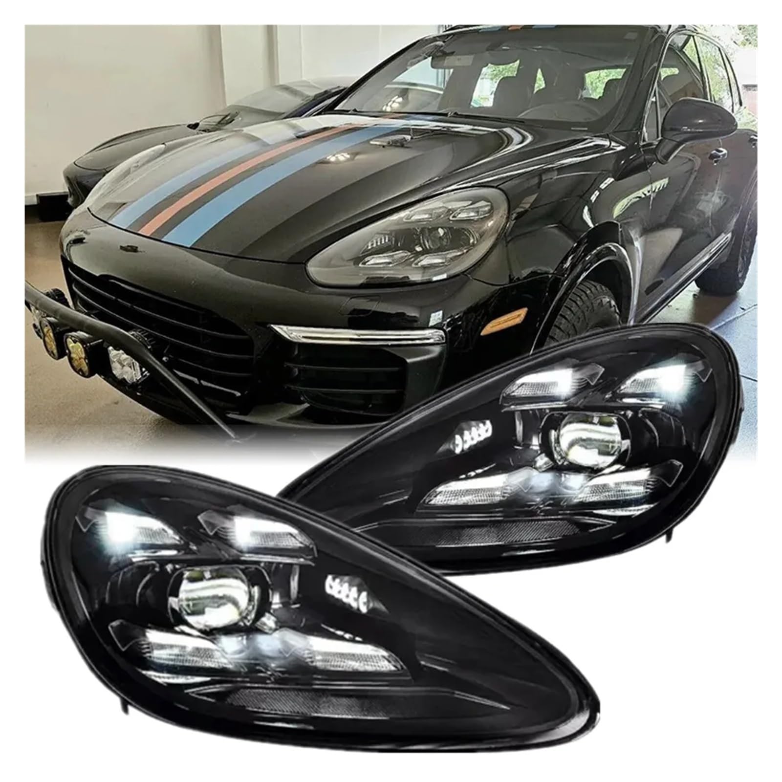 Gruppo fari Matrix DRL da 2 pezzi compatibile con accessori modificati Porsche Cayenne 958 2011 2012 2013 2014(With AFS)