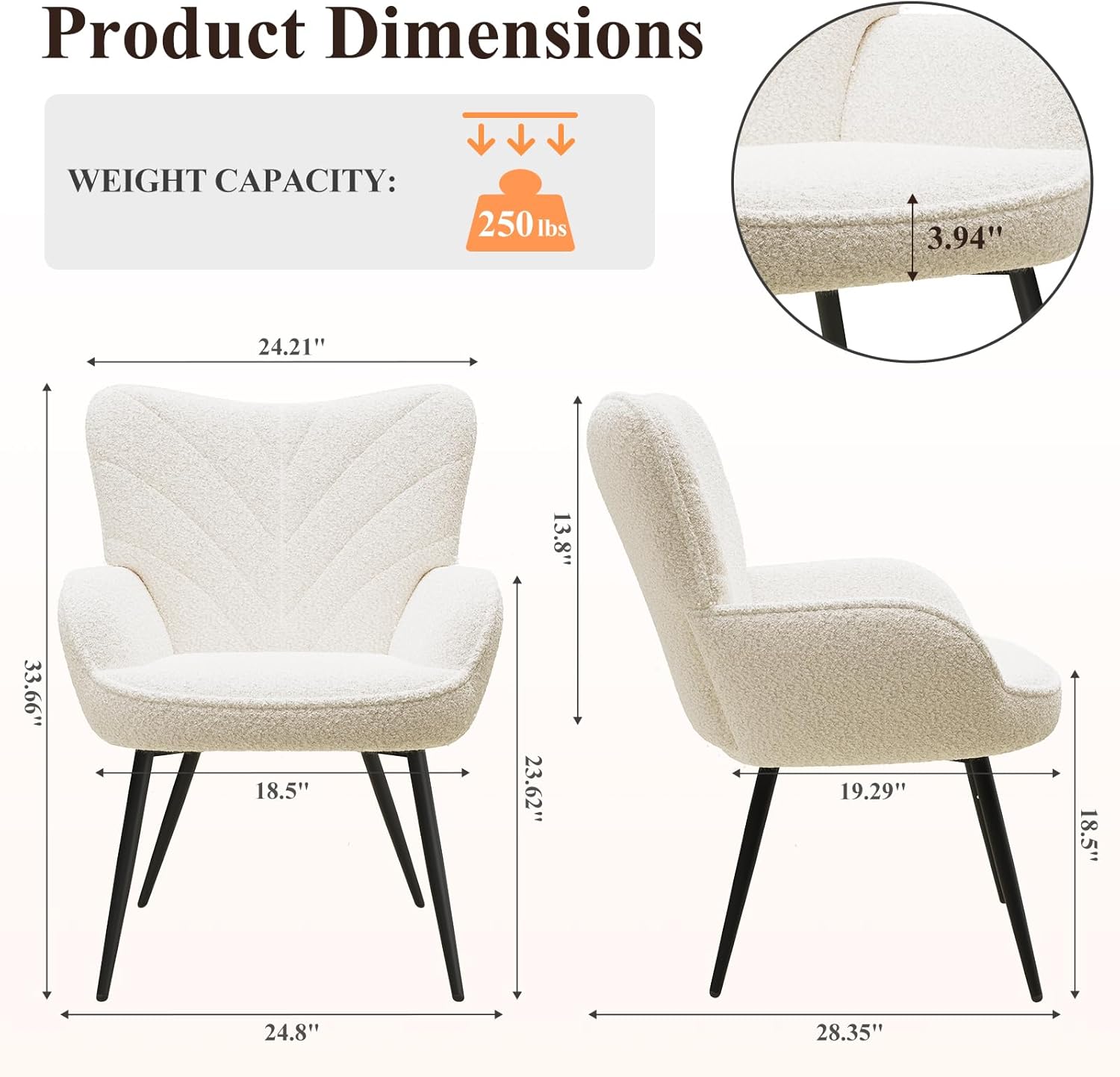 Mid-Century Modern Beige Sherpa Accent Chair, Upholstered Armchair for Living Room/Bedroom/Reading Corner, Curved Back & Padded Seat, High-Density Cushion, Soft Cozy Fabric,Set of 2