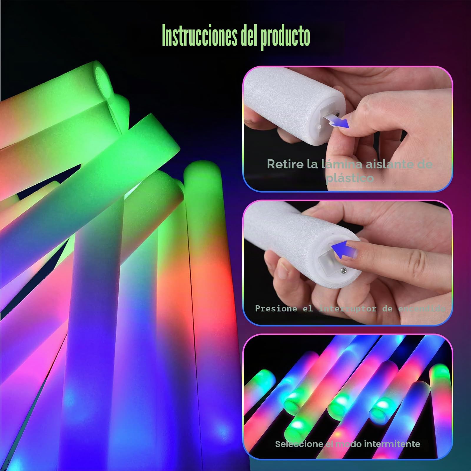30pcs palos luminosos para fiesta, palos de luz LED, 3 modos de iluminación, varillas de espuma – barras luminosas para fiestas, conciertos y fiesta neon, hora loca boda