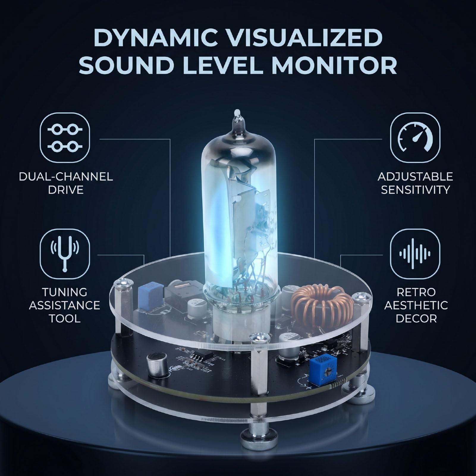 XUMIUZIY Scheda Driver VU Meter, Indicatore di Livello dello Spettro Sonoro a LED con Rilevamento a Valvola, Effetto Visivo Respiro con Alone Blu Ghiaccio — Per Amplificatori da Scaffale