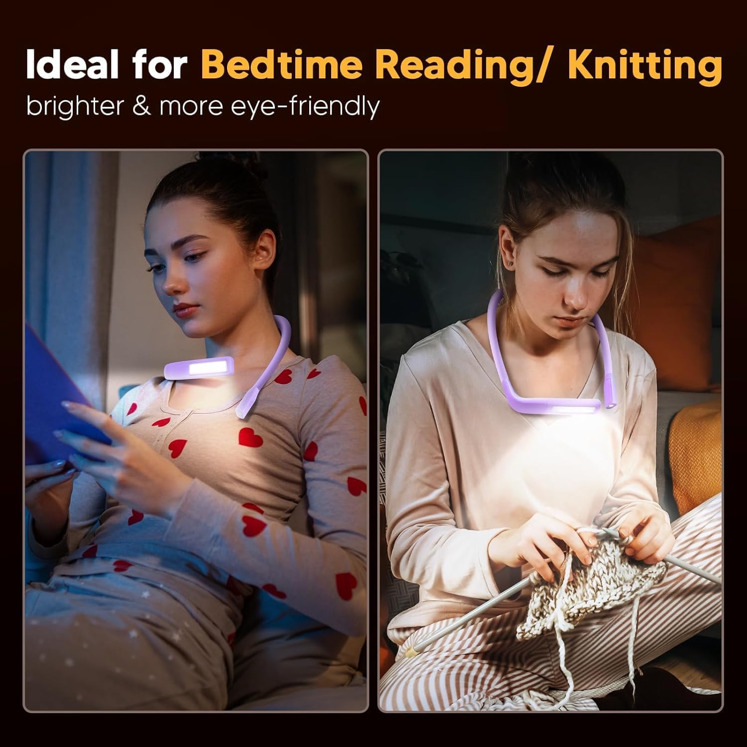 Neck Flashlight, Rechargeable Book Light Gifts for Men, Women, Book Lovers, Christmas Stocking Stuffers for Crafters Who Knit, Hands-Free Lamp for Reading in Bed, Camping, Knitting Gifts
