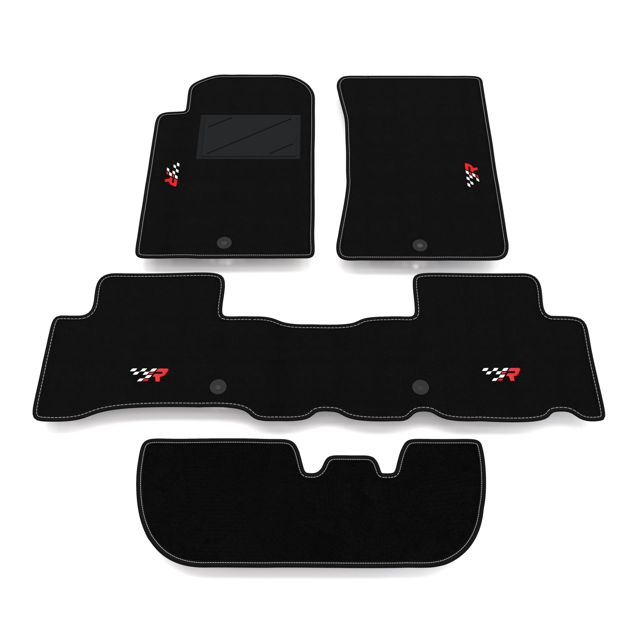 Kit de Alfombrillas compatibles con SsangYong Rexton 7 plazas 2012-2025 | Alfombrillas a Medida de moqueta, Bordado R Racing, Alfombra a Medida