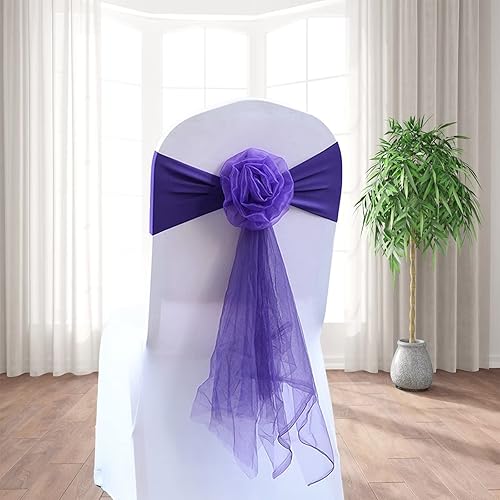 Vista 27 de Paquete de 6 bandas elásticas de elastano para silla, cinta de organza floral para boda, fiesta, cumpleaños, baile, fiesta, celebración, decoración