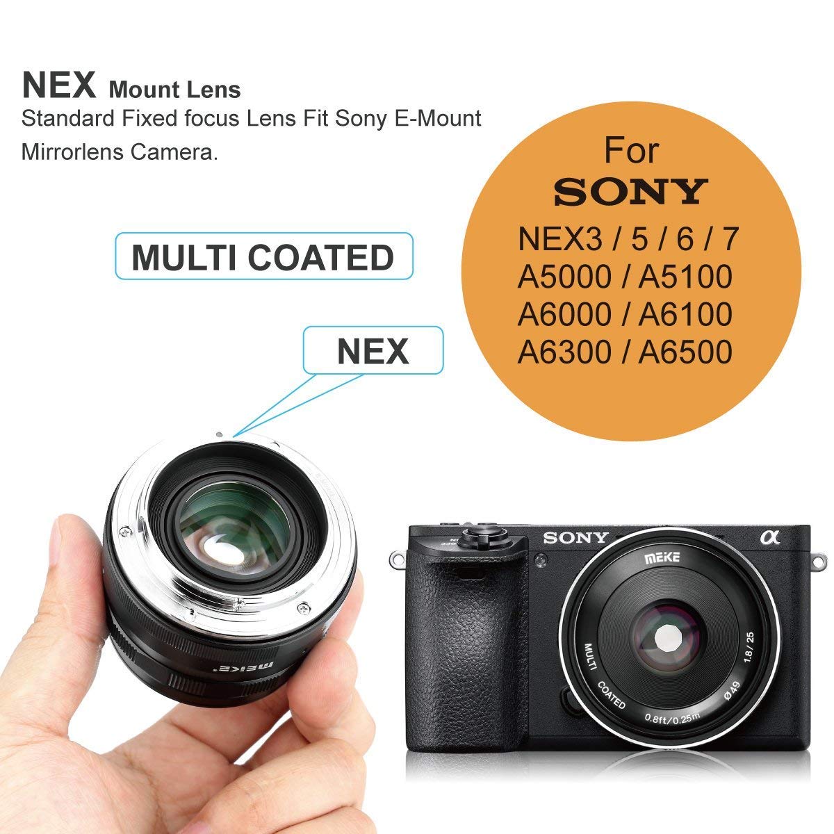 Meike 25mm f / 1,8 Obiettivo grandangolare Obiettivo grandangolare Obiettivo di messa a fuoco manuale per fotocamere mirrorless Sony E-mount con APS-C