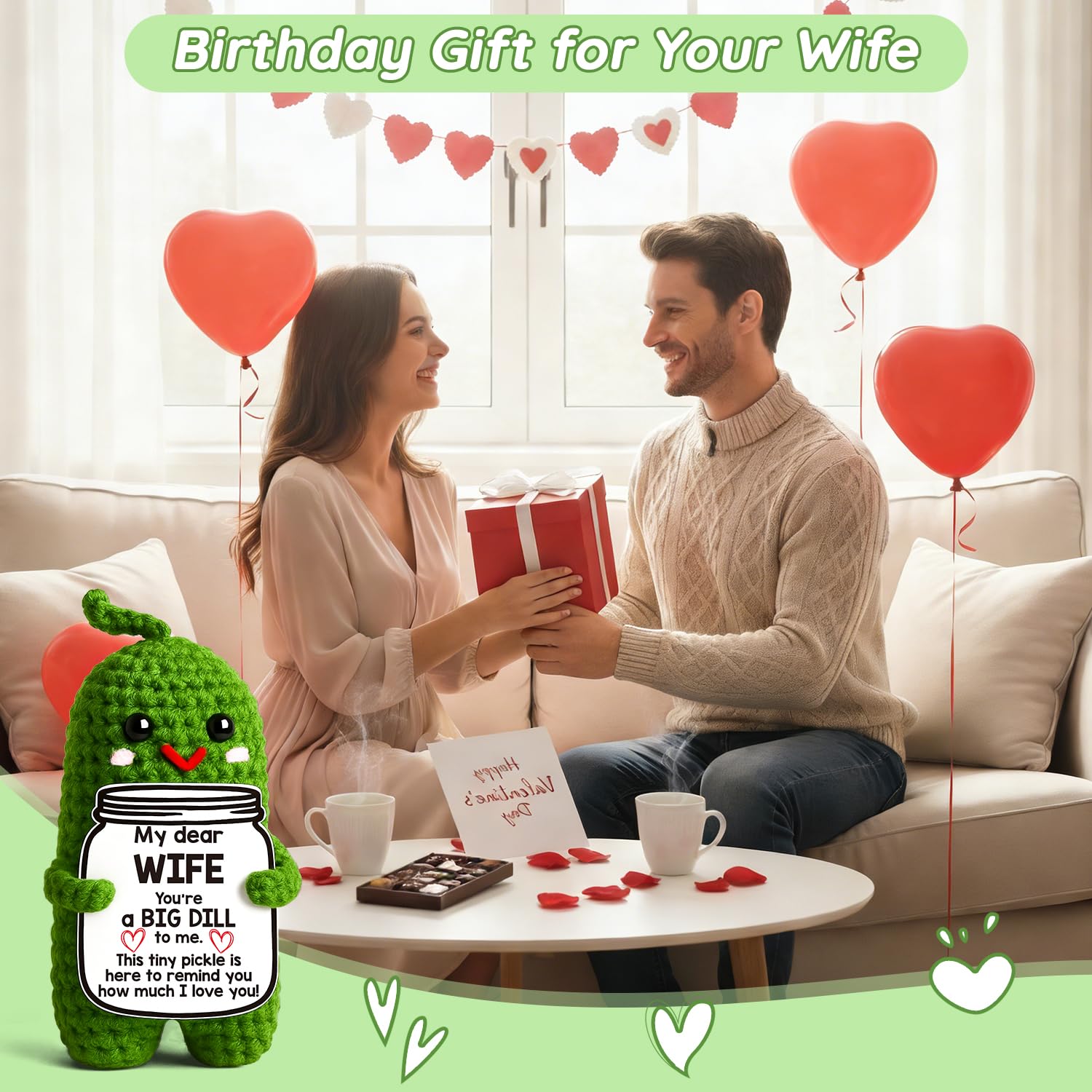 MAMAGIFTRE Gifts Mothers Day for Wife from Husband, Handmade Croche Pickle to My Wife I Love You Birthday Gift for Wife, Wedding Anniversary Romantic Gift for Couples Women,Small Love Sign Decor