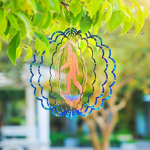 Vista 2 de Molinillos de Viento Bigfoot, Regalos de Pie Grande Sasquatch para Mujeres/Hombres, 12 pulgadas, Molinillo de Viento Colgante de Acero Inoxidable