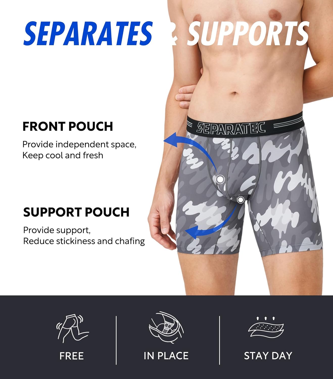 Separatec Dual Pouch Underwear for Men Moisture Wicking Men's Boxer Briefs with Ball Pouch, Printed Underwear 3 or 5 Pack - Image 3