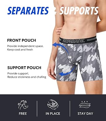 Separatec Dual Pouch Underwear for Men Moisture Wicking Men's Boxer Briefs with Ball Pouch, Printed Underwear 3 or 5 Pack