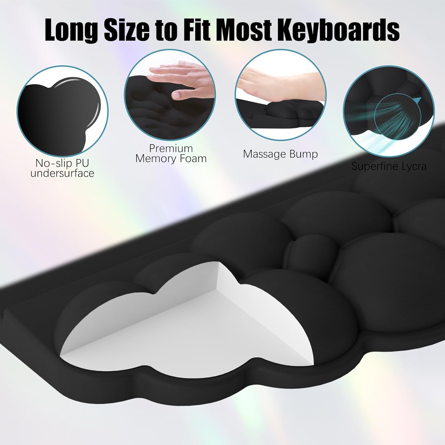 Ergonomic Wrist Rest for Keyboard and Mouse, Soft Memory Foam Cloud Keyboard Stand Pad with Wrist Rest Set with Non-Slip Silicone Base, Easy Typing, Pain Relief, Comfort for Office, Work, Gaming Black - Image 5