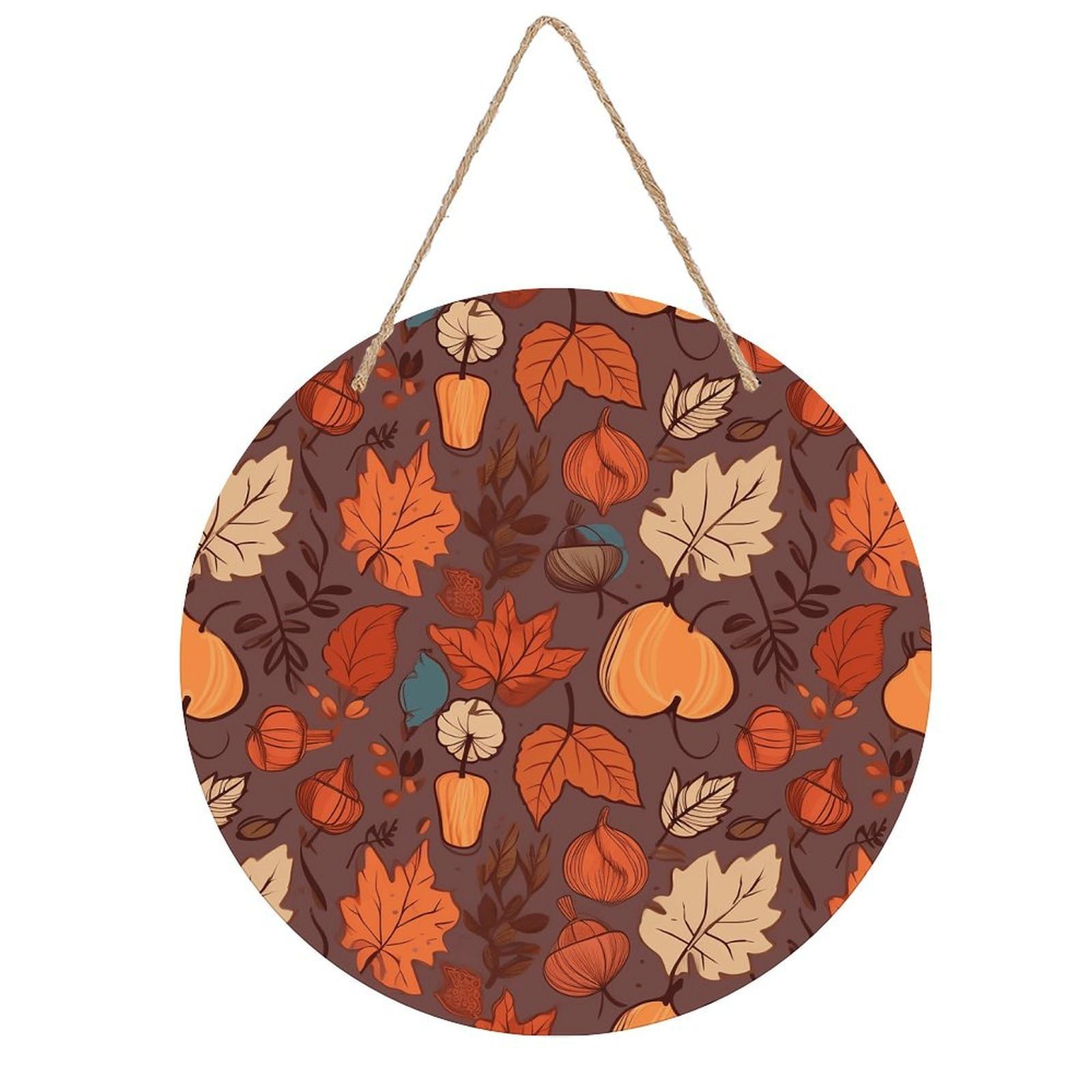 VstaDank Fall Wooden Wall Art Decor Round Wood Plaque Wooden Door Hanger Sign with Hole And Hanger Rope Trend Wood Decorative Paintings for Home Outdoor Indoor 7.87 Inch
