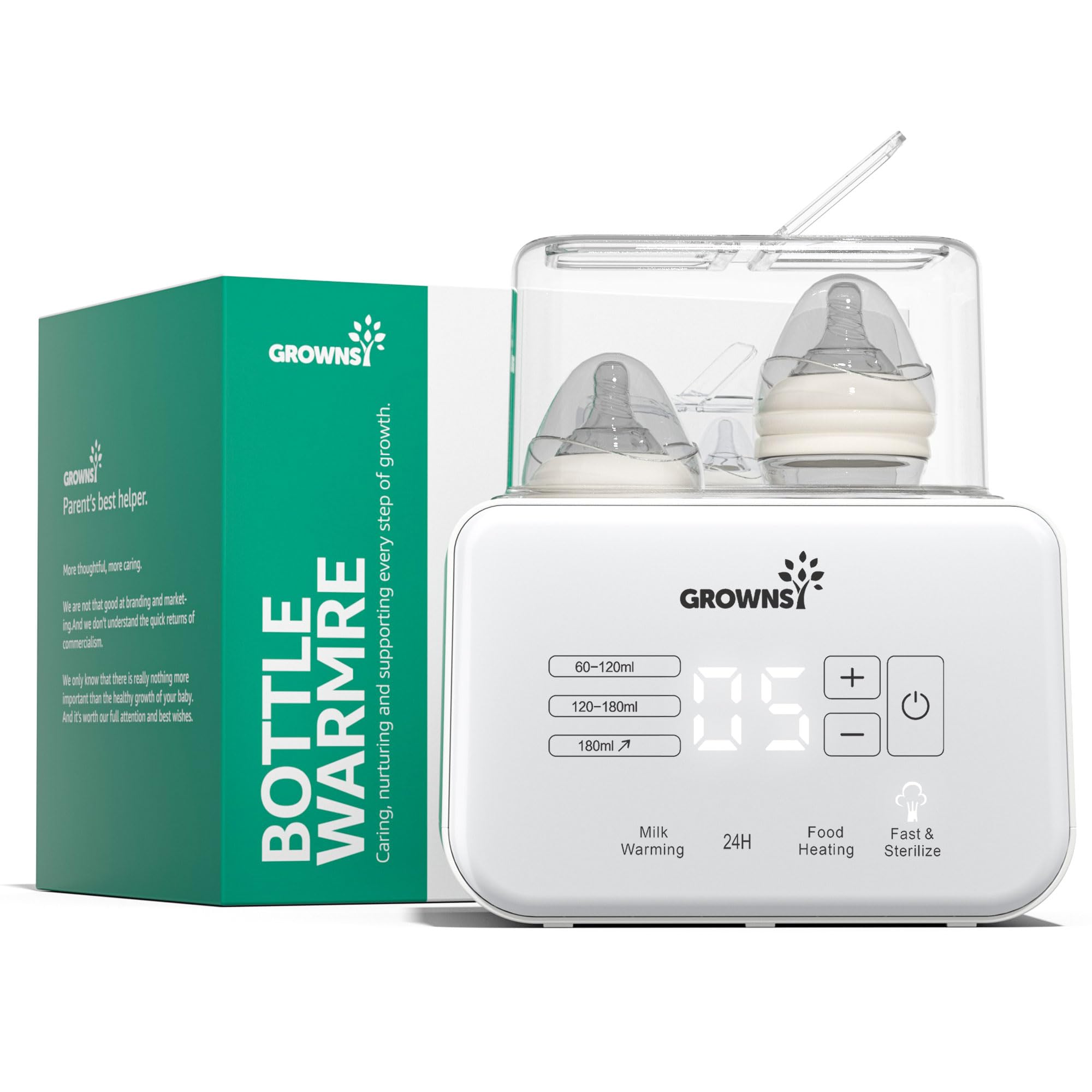 Grownsy Calienta Biberones | Esterilizador Biberones | Calentador Rápido de Alimentos para Bebés 9-en-1 y Descongelador Calentador Pantalla LCD Control Preciso de Temperatura para Leche Materna