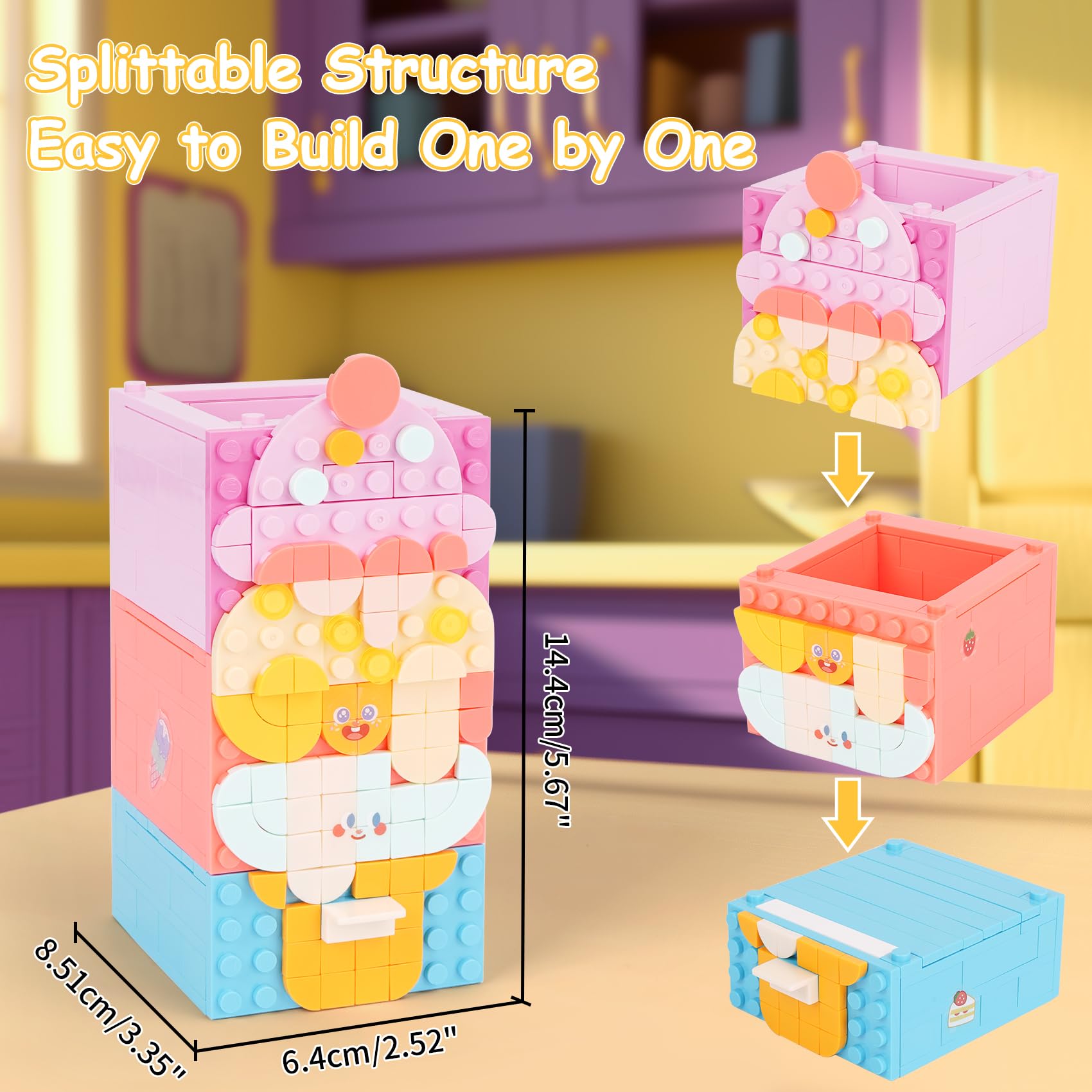 Vinbosion Building Blocks Set,3 in 1 Pen Holder Building Blocks Toy,Creative Model Gift for Kids and Adults - Image 3