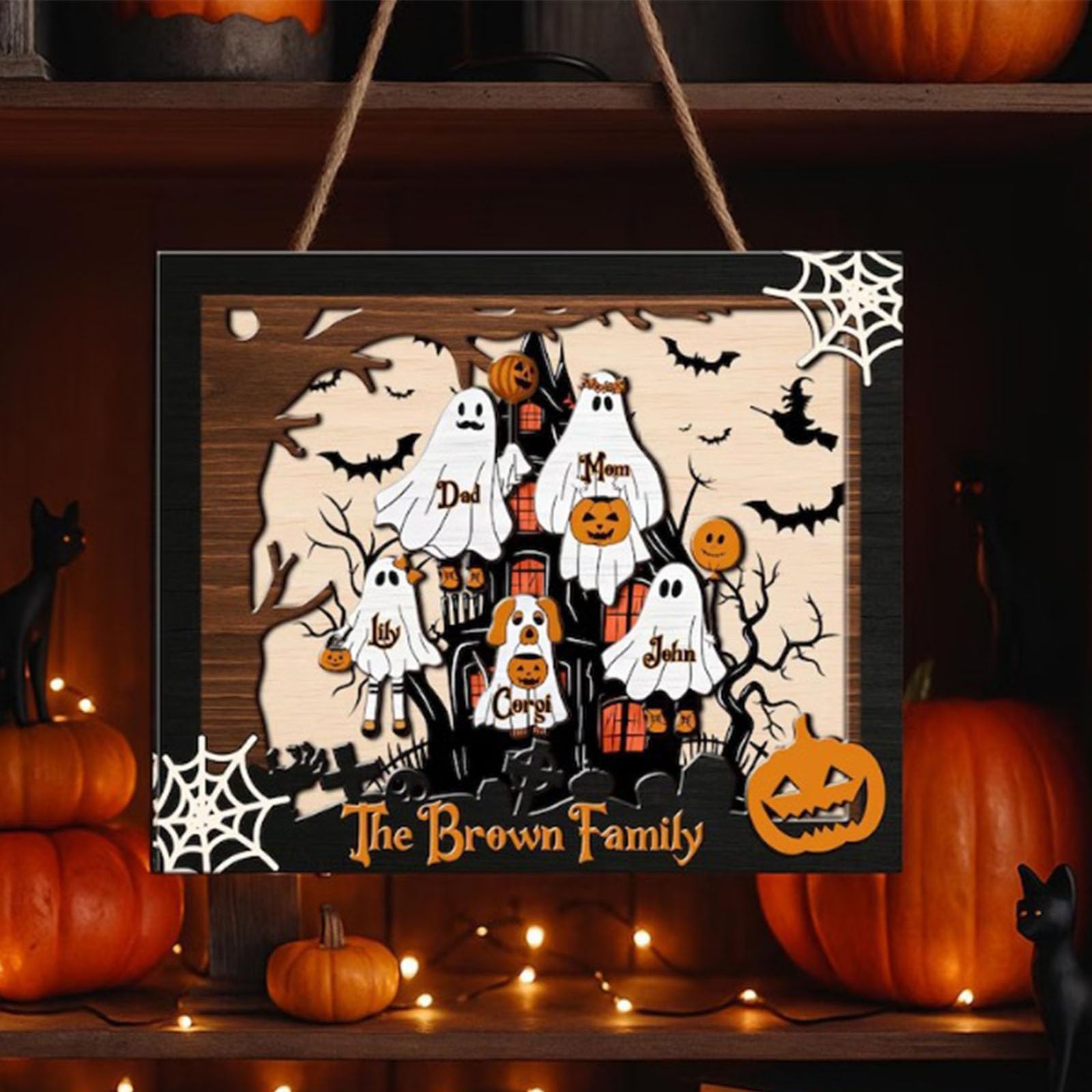 2-częściowy zestaw drewnianych figurek widma Halloween nawiedzony dom dekoracja stołu sezonowe artykuły imprezowe widmo rodzina ozdoba