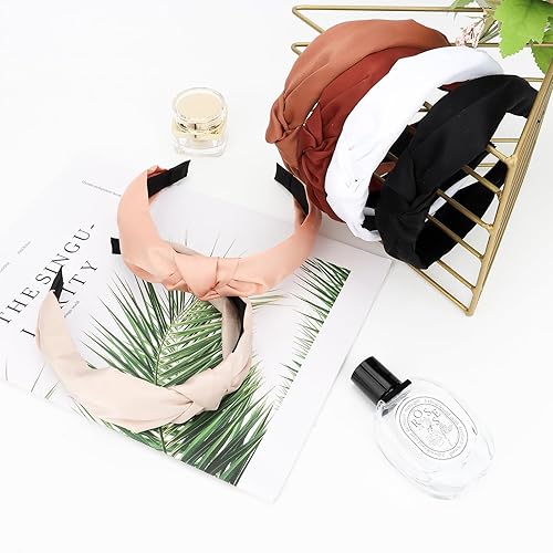 Miniatura 7 de Jaciya Diademas anudadas para mujer, 6 diademas para el cabello de mujer, diadema anudada en blanco y negro, diadema de seda satinada para mujer,