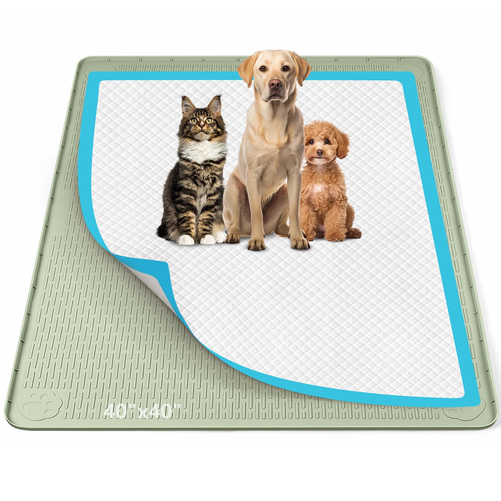 101x101cm traversine Cani Lavabili,Tappetino Cane Pipi,Verde | lettiera cane,tappetino in silicone con bordo alto,per cani,gatti,a prova di perdite,per proteggere il pavimento a casa
