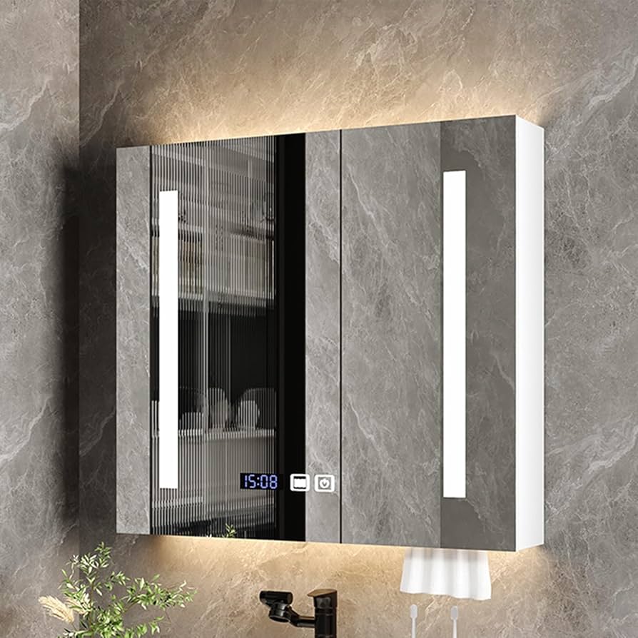 新品未使用☆＊ＬＥＤ照明付きミラーキャビネット Amazon.co.jp: ミラーキャビネット 洗面所 LED照明付き,ミラー