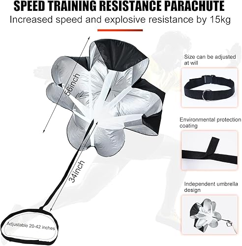 Miniatura 3 de FACULX El juego de entrenamiento de velocidad y agilidad incluye paracaídas de resistencia para correr, fuerza explosiva, cuerda de resistencia para