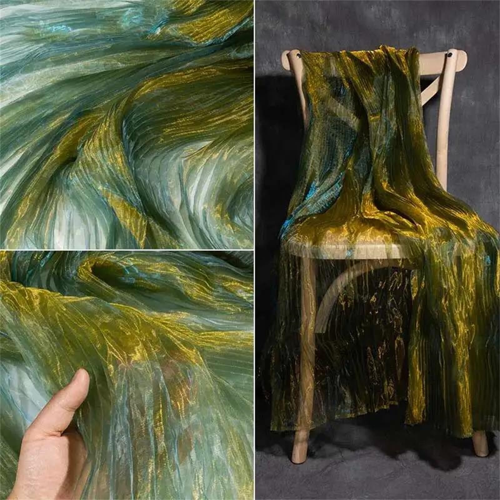 Cinta iridiscente con volantes, Tricot de brocado Dobby gasa perlada plisada, prensado en agua, multicolor, 50x150cm(14)