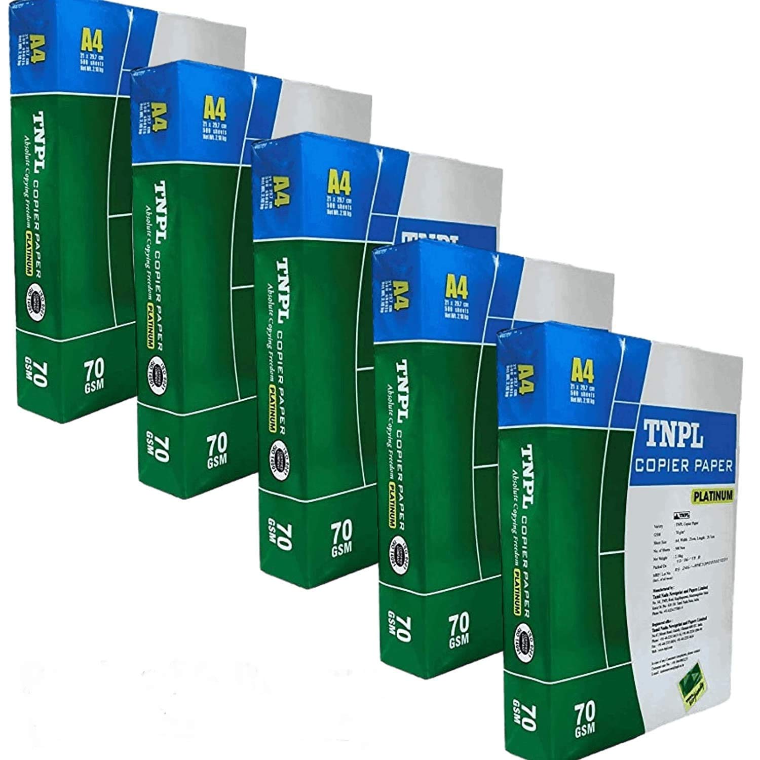 TNPL A4 Size Sheet 70 GSM Blank White Copier Printer Xerox Paper - Pack of 5 Reams (5 x 500 Sheets)