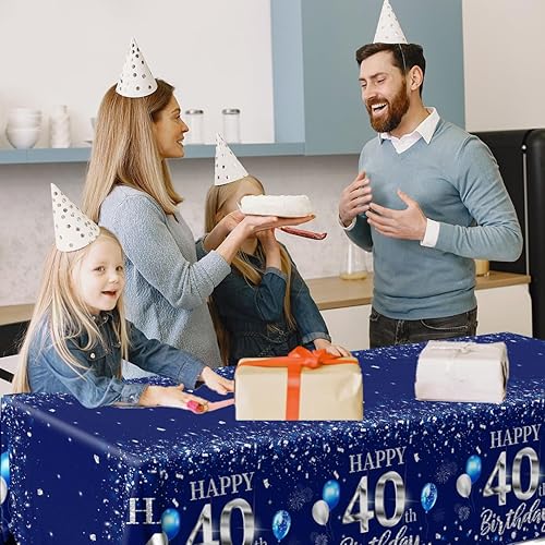 Miniatura 60 de GREHUMOR Mantel de feliz cumpleaños de 3 piezas, color azul plateado, suministros para fiesta de cumpleaños 30, funda de mesa desechable de plástico