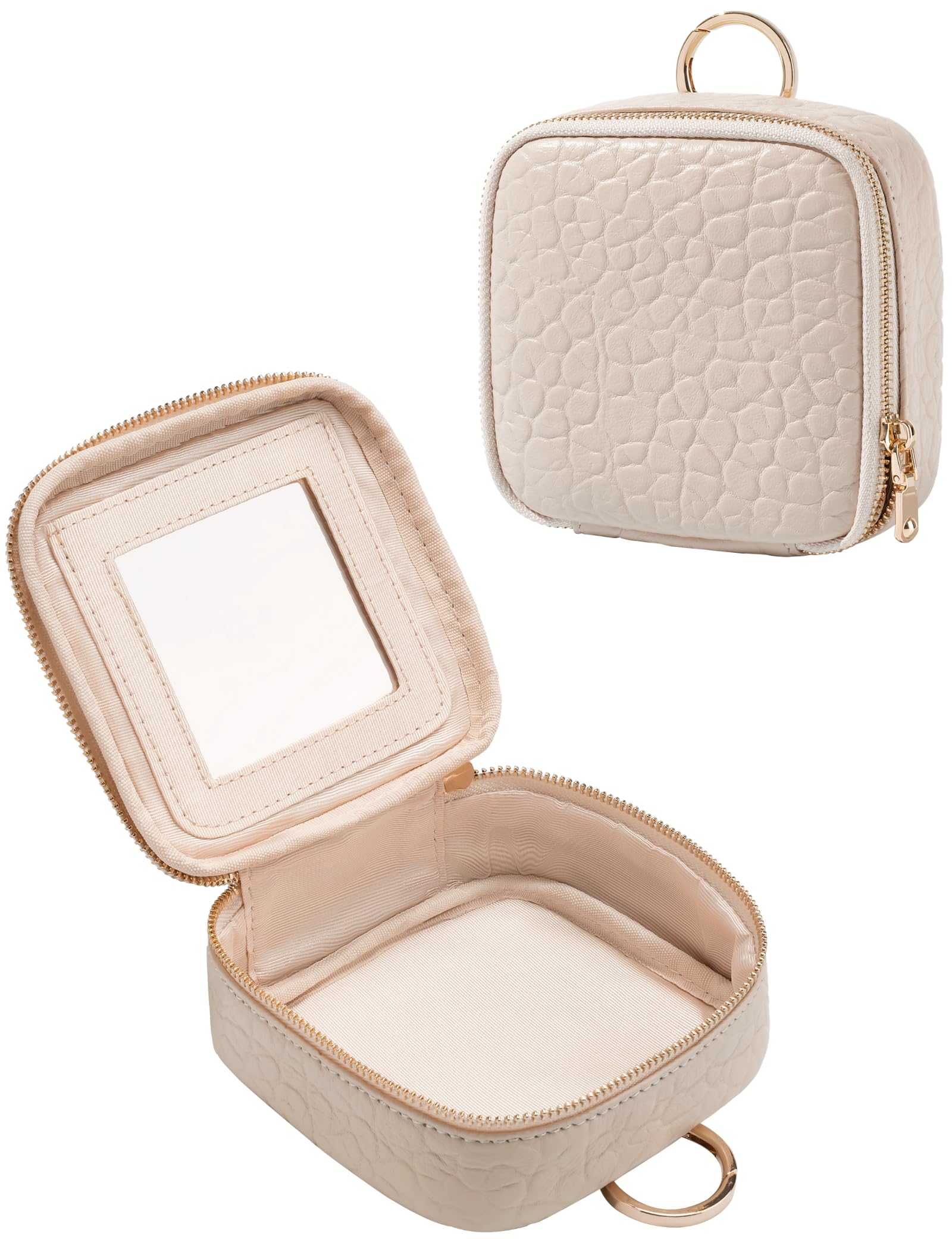 Small Makeup Bag with Mirror, Genuine Leather Mini Cosmetic Bag for Purse  Makeup Pouch with Zipper Mini Toiletry Bag Cute Cosmetic Pouch for School