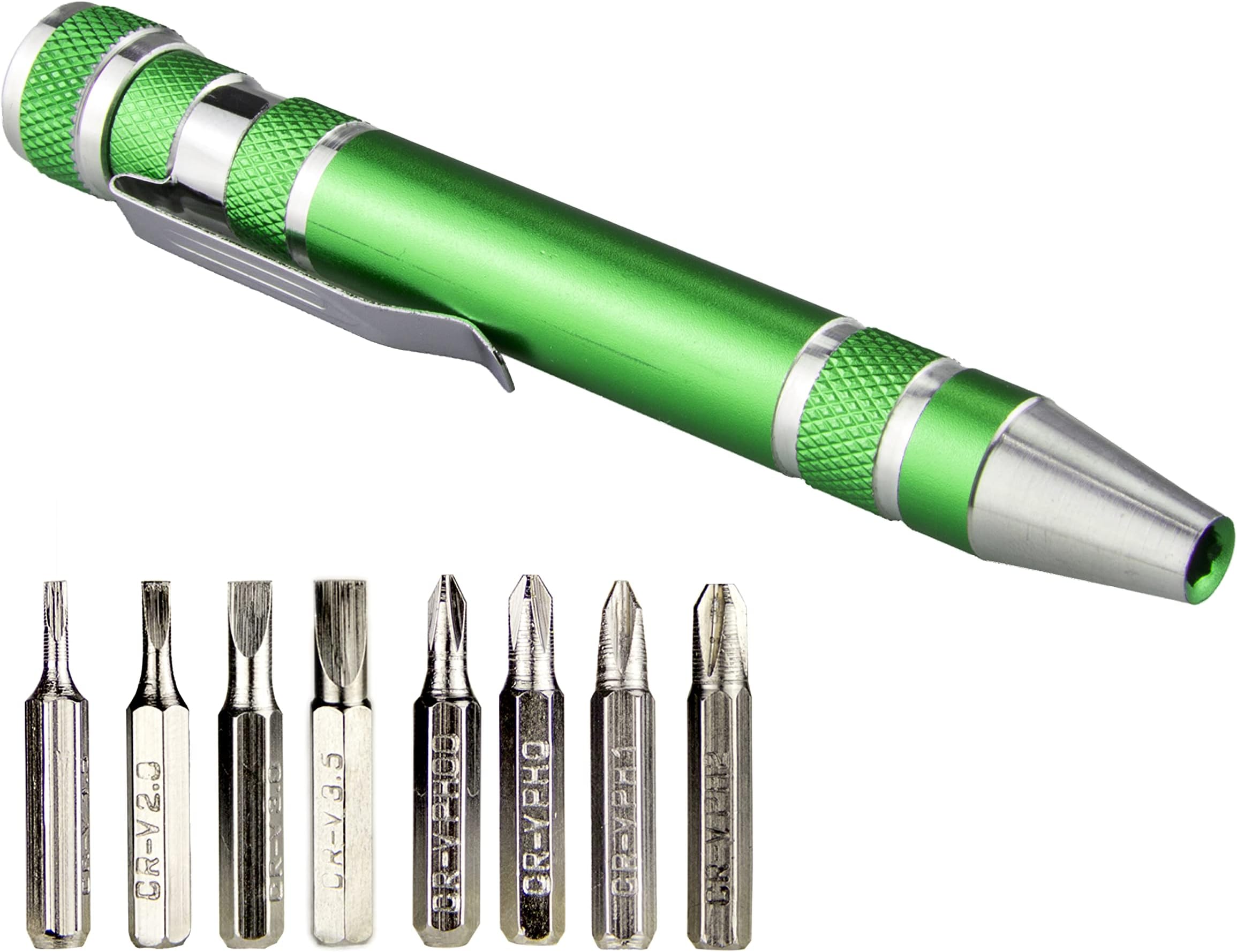 SWATOM 8 in 1 Mini Screwdriver Set Small Screwdrivers Pen Magnetic Repair Tools EDC Compact Gadgets Computer Eyeglasses Home Improvement (Green)
