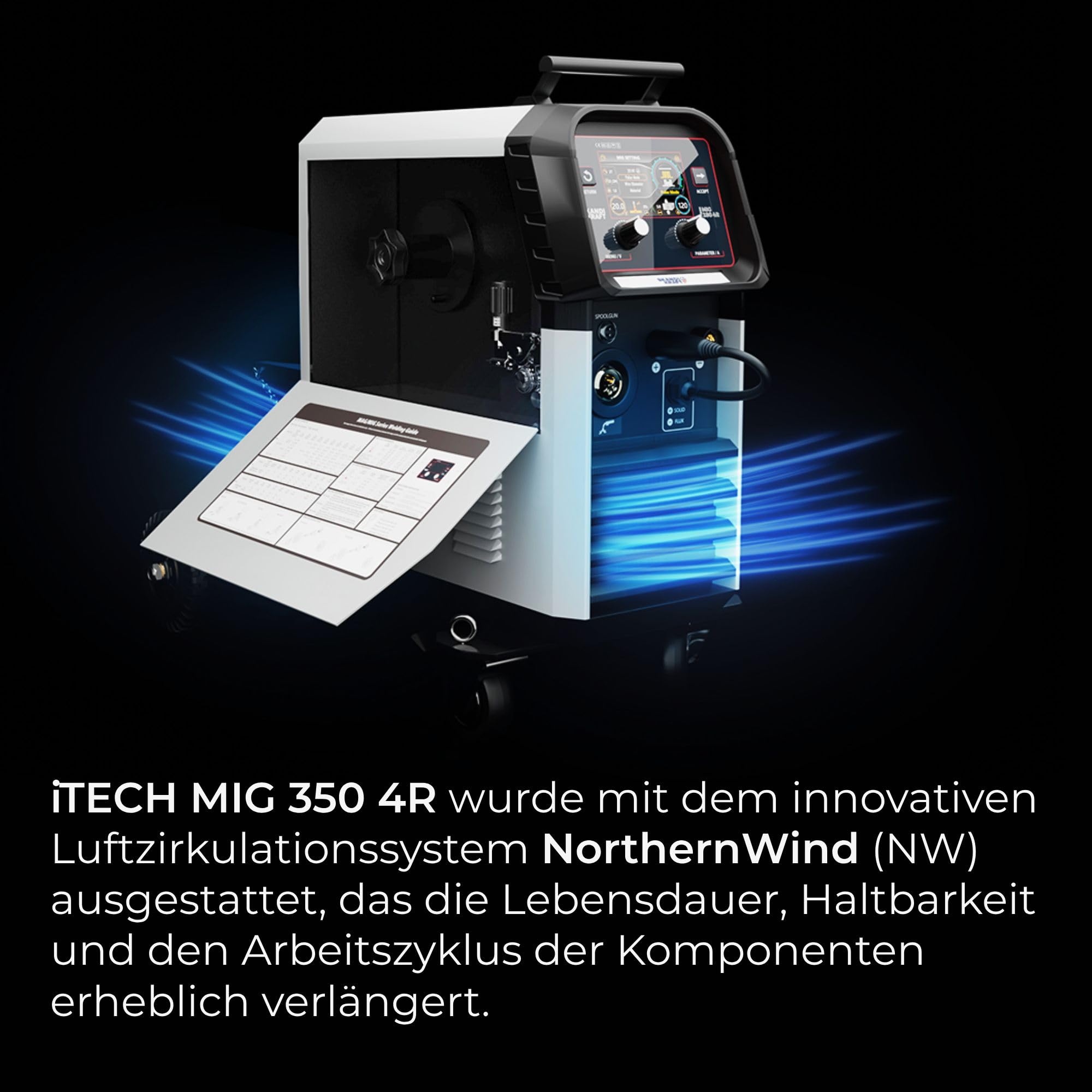 iTECH MIG 350 4R — Saldatrice 350A 400V doppio impulso, trainafilo a 4 rulli
