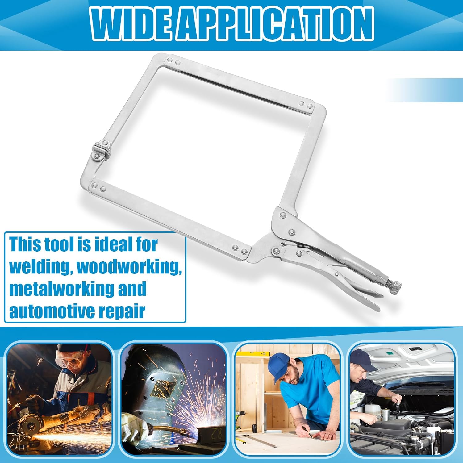 Yexiya 18 Inch Locking C Clamp Large Opening Jaws Locking Pliers Adjustable with Grip Swivel Pads Alloy Steel C Clamp for Shop Home Farm Auto Workshop Woodworking Repair, Silver