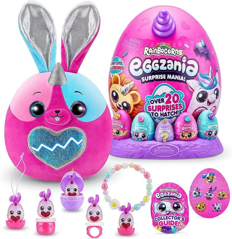 Toy Garrage Eggzania Surprise Mania Series 1 (Bunny) by ZURU, Collectible Plush Stuffed Animal, Surprise Eggs, 5 Mini Eggs, Stickers, DIY Jewelry, Slime, Ages 3+ for Girls, Children