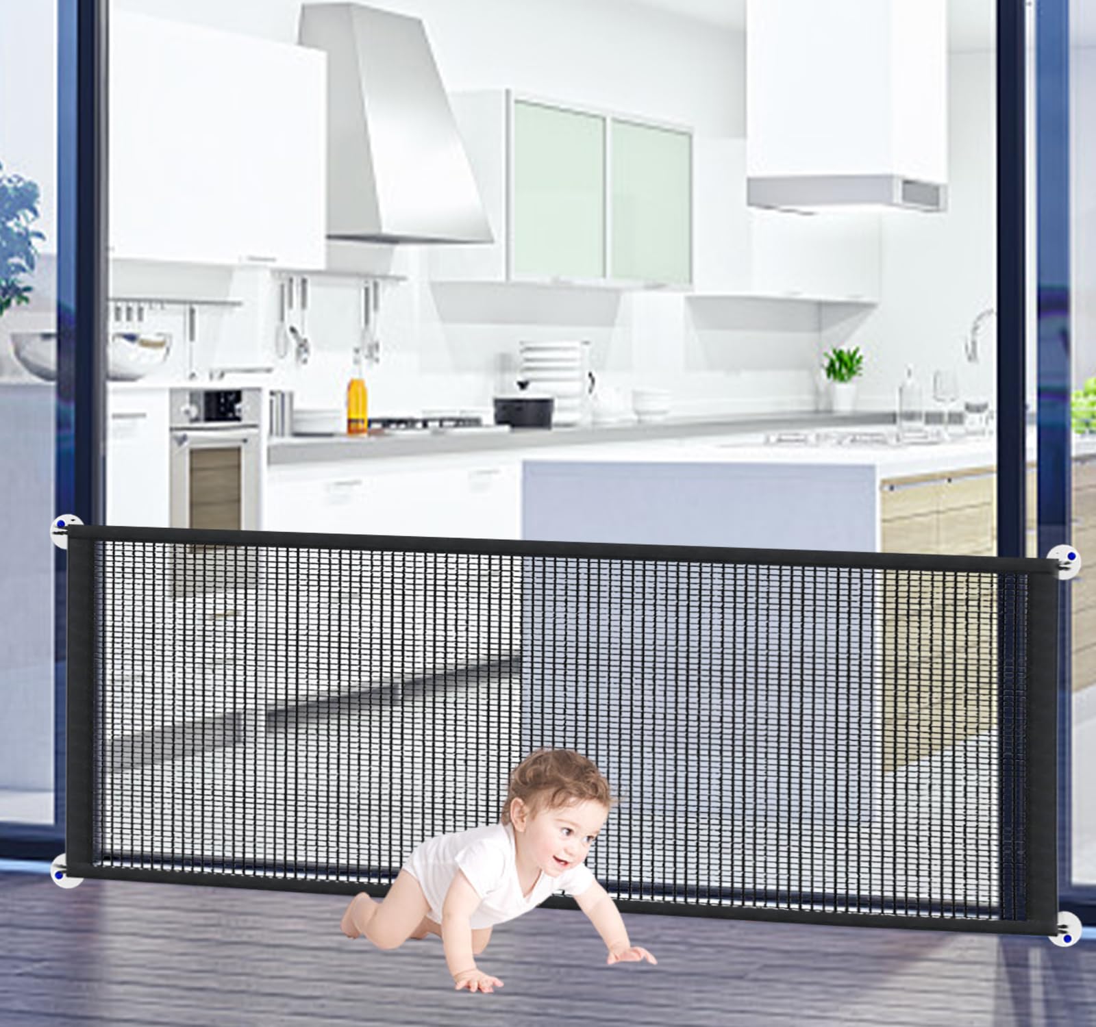 Portable Mesh Pet Gate for Doorways and Stairways, 71 W x 31 H, No Drill Indoor Safety Gates