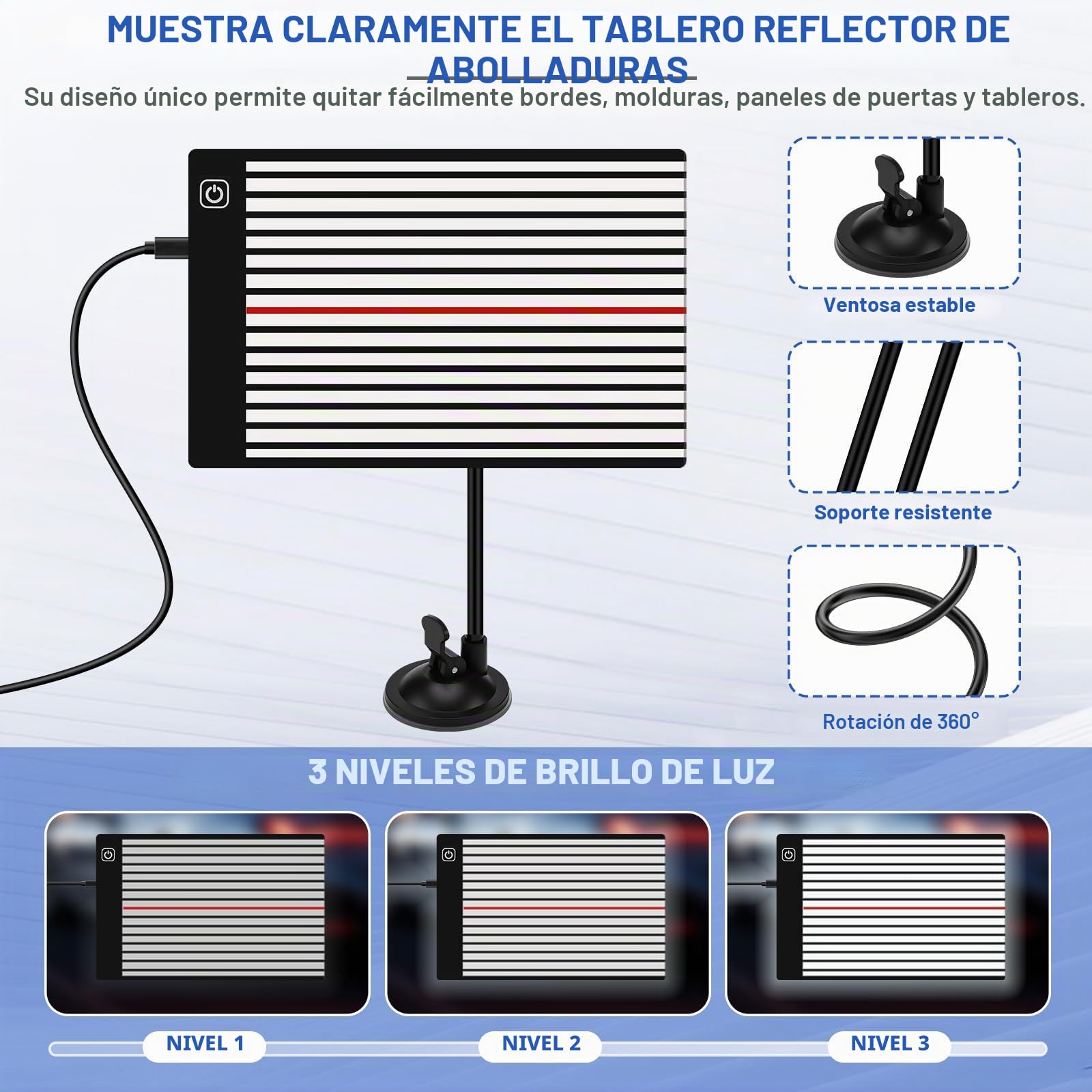 Kit de Extractor de Abolladuras de Coche sin Pintura con Elevador Dorado | 142Pcs Kit de Reparación de Abolladuras, con Placa Reflectante PDR, Abolladuras Extractor de Abolladuras y Ventosa