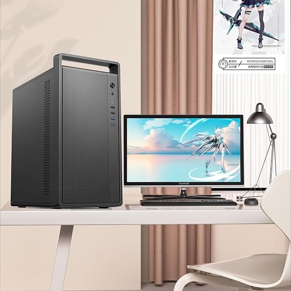 Micro-ATX PC Case with Handle | 0.7mm Steel Portable PC Case Fits max 260mm GPU & ATX PSU | Pre-Installed 120mm *1 Rear Fan | mini Tower Desktop Chassis for MATX/ITX, Black-M5