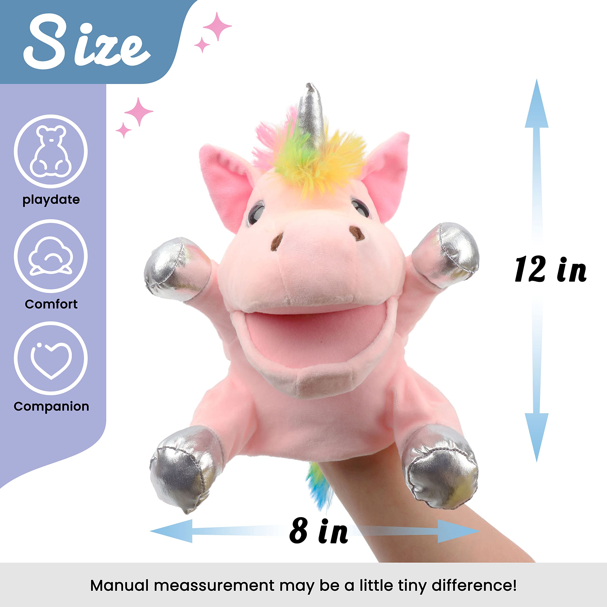 Marionnette à Main Licorne - Peluche Doudou Licorne Rose, Cadeau Fille Enfant Adulte, Jouet Imaginatif