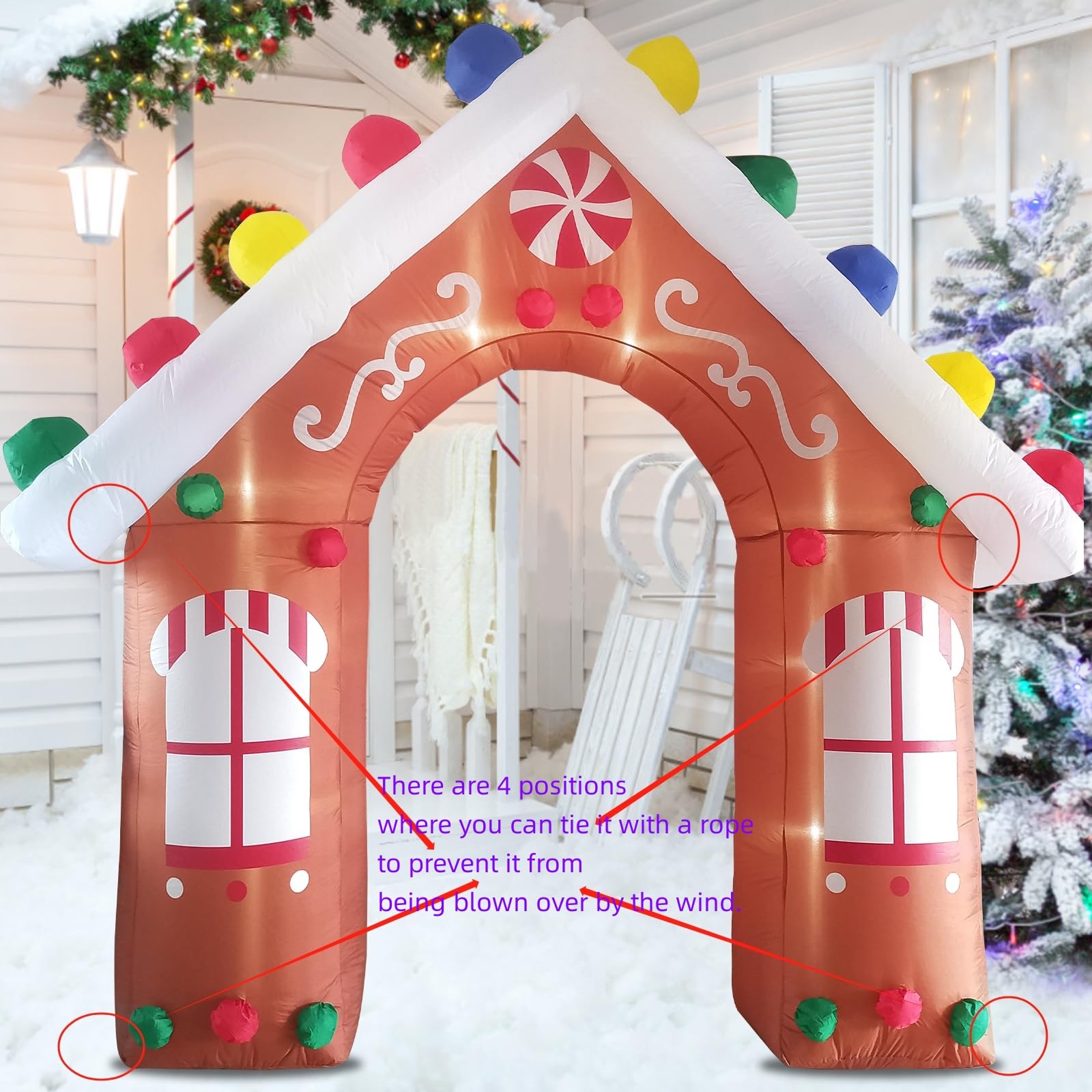 Arche de Noël Gonflable de 10 Pieds, décorations d'extérieur en Forme de Maison en Pain d'épices, Arche de Noël géante, décorations de Jardin gonflables avec lumières LED intégrées