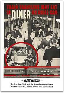 New Haven Railroad Poster – Vintage Train Dining Car Grill & Diner Service Print (7.5x11)