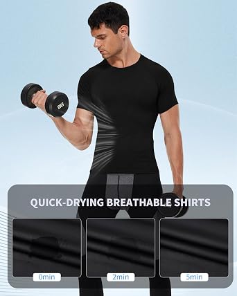 Yuerlian Compression Shirt for Men Short Sleeve Running Gym Quick Dry Top