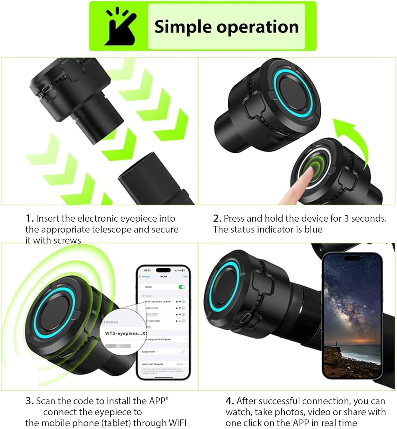 SVBONYSV105C 1.25インチ 天体望遠鏡用 2MPデジタル接眼レンズカメラ USB3.0ユニバーサル 望遠鏡用アクセサリー 日本語マニュアル 付き 天体撮影 初心者 Cuifati デジタル接眼レンズ望遠鏡カメラ 4K HD ビデオ &amp; WiFi 付き - 望遠鏡顕微鏡アクセサリー、1.2