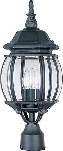 Maxim 1035BK Crown Hill - Soporte para posteposte de cristal transparente estilo americano temprano, 3 luces, 120 vatios totales, 21 pulgadas de
