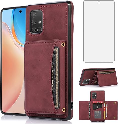 Asuwish Funda de teléfono para Samsung Galaxy A71 5G con protector de pantalla de vidrio templado y soporte de tarjeta de crédito de piel sintética,