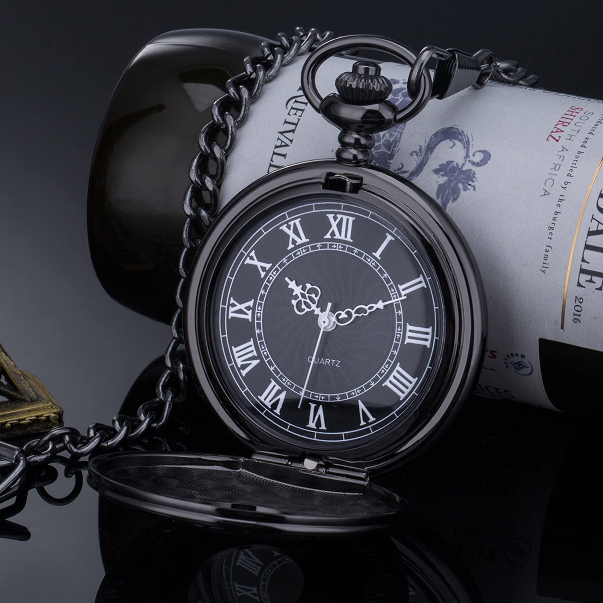 Orologi da Tasca, Scala con Numeri Romani Vintage con Catena(Bronze)