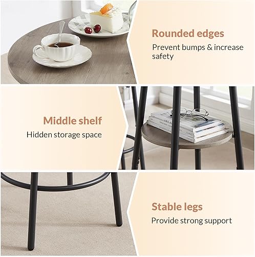 Miniatura 3 de Juego de mesa redonda de bar de 3 piezas, mesa de comedor pequeña para 2, mesa de desayuno con almacenamiento, mesa de bar de cocina moderna, 2