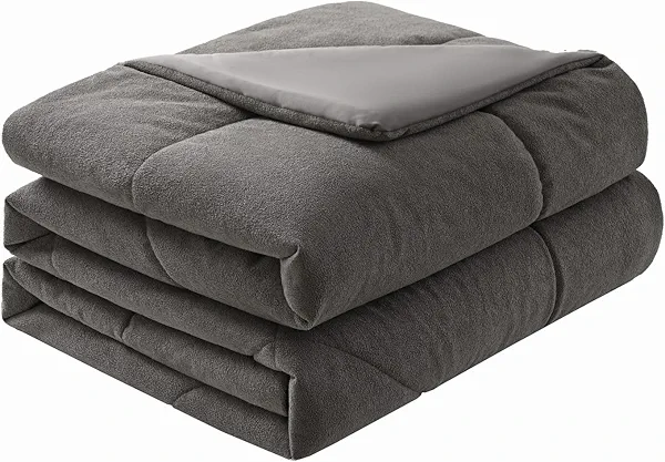 Velvet Comforter Queen Size, Reversible Quilt Grey Comforter for All Seasons, Breathable and Skin-Friendly, Alpaca Velvet, Soft Cozy Luxury Warm Bedding - 90"X90"