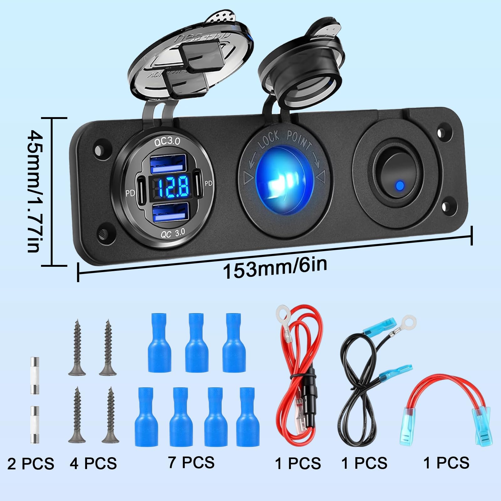 Presa USB per Auto Presa Accendisigari 12v Caricatore USB QC3.0 e pd con Voltmetro LED e Interruttore Llevetta Indipendente per Veicoli Auto Barca Camion Caravan