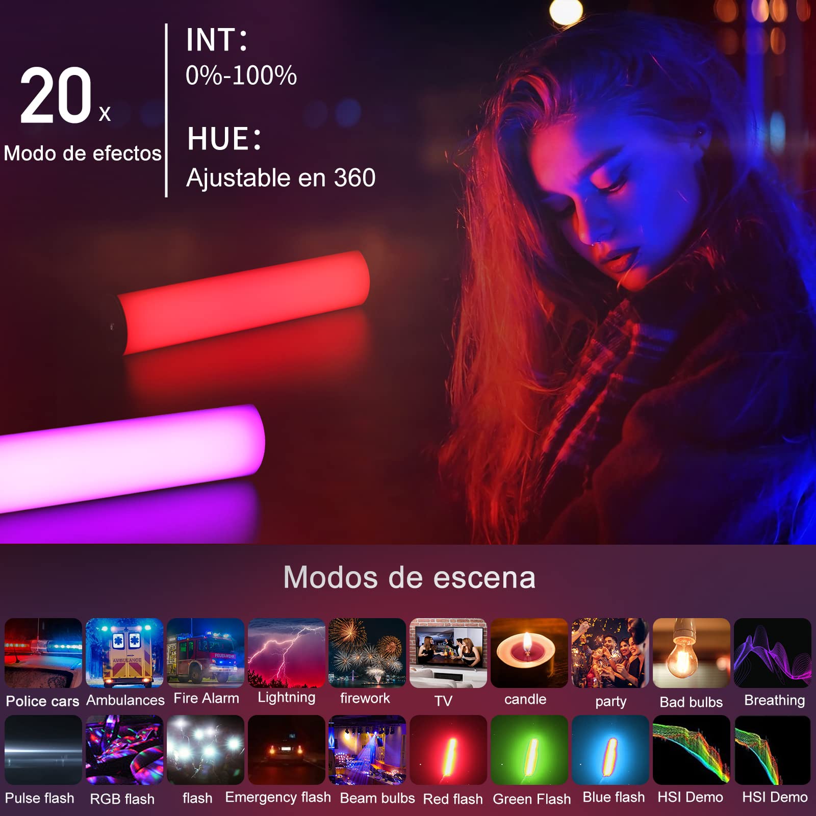 ARTCISE RGB de Mano de luz LED de vídeo, 360 ° RGB Completo Palo de luz con 3000mAh batería Recargable, Varita magnética de luz, 2500-9000K Regulable Tubo de luz de la cámara