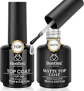 Beetles Matte Top Coat 2 Pcs 15ml No Wipe Gel Glossy Nail Polish Shine E...