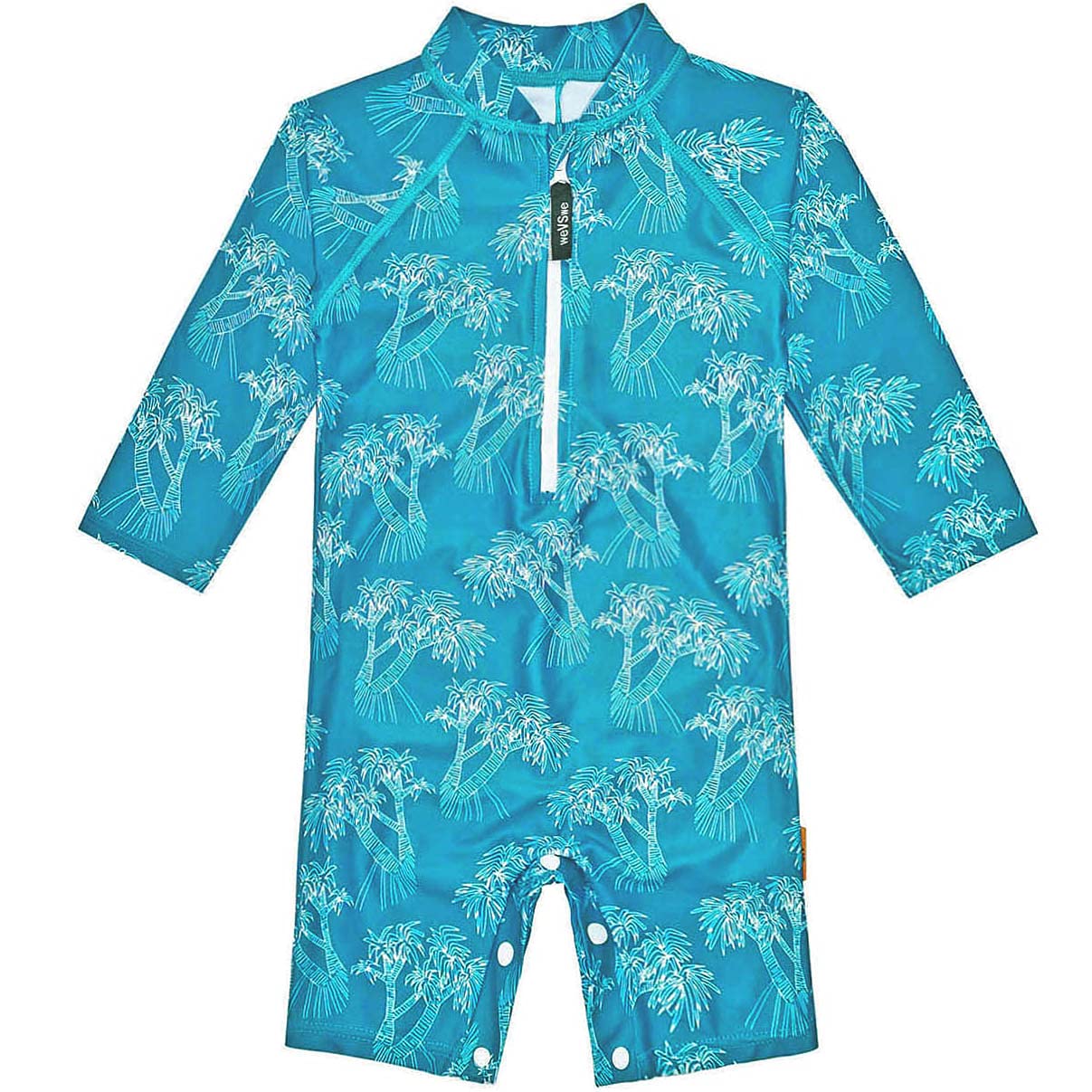 weVSwe Toddler Rash Guard Baby Boy Swimsuit Tree Peacock Blue Bathing Suit with Snap Bottom Recycled Polyester 2 Years