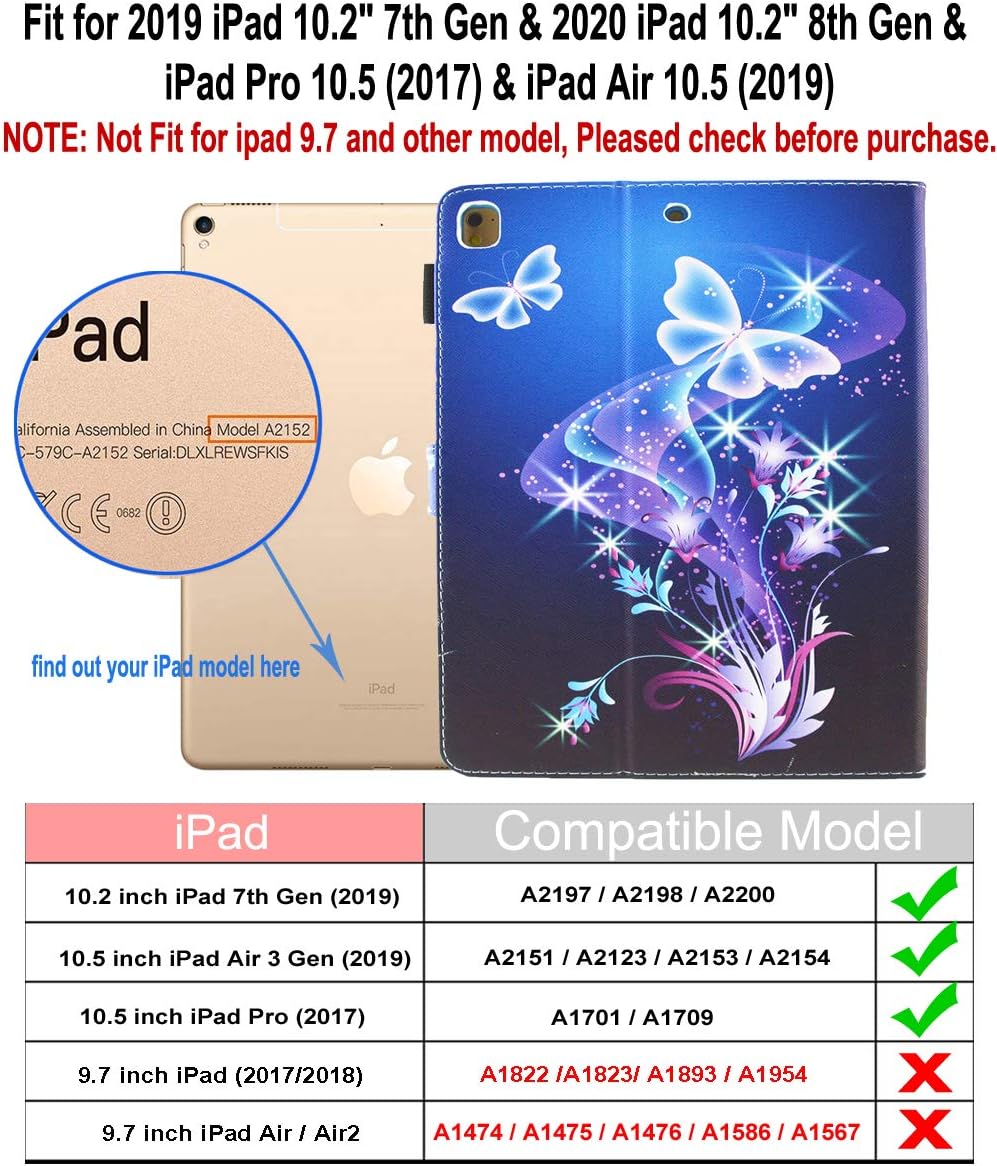 JZCreater iPad 10.2 Case, iPad 8th Generation 2020/ iPad 7th Generation 2019 Case, Slim Stand Protective Smart Cover Case for iPad 10.2 Inch, Purple Butterfly