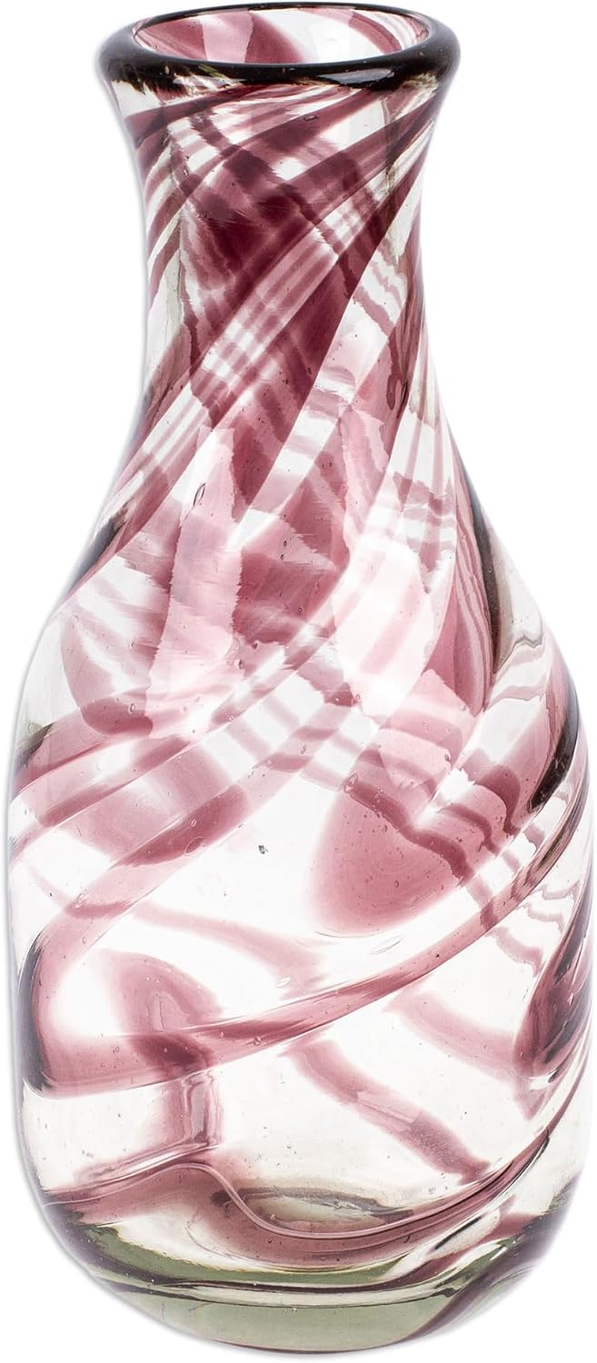 NOVICA Artisan Handblown Recycled Glass Carafe Brown Cup Clear Mexico Tableware Drinkware 'Hypnotic Brown'(pair)
